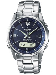Stalowy zegarek radiowy solarny Casio Wave Ceptor z niebieskim szafirowym szkłem | LCW-M100DSE-2AER