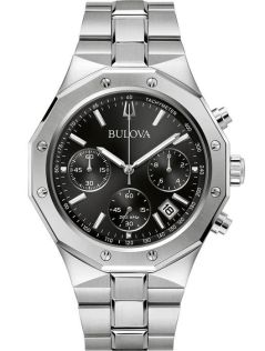 Sportowy zegarek męski od Bulova z chronografem i czarną tarczą ze stali nierdzewnej - Classic Collection | 96B410