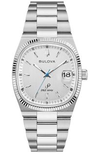 Retro inspirowany zegarek męski od Bulova z srebrno-białą tarczą i wysokoprecyzyjnym mechanizmem kwarcowym - Super Seville Collection | 96B444
