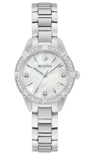 Elegancki damski zegarek od Bulova z tarczą z masy perłowej i 19 diamentami ze stali nierdzewnej - Sutton Collection | 96R253