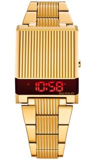 Bulova Computron Archive Series cyfrowy zegarek LED w retro designie z lat 70. z złotym wykończeniem | 97C110