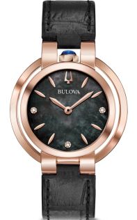 Bulova Rubaiyat zegarek damski z czarną tarczą z masy perłowej, diamentami i kopertą w kolorze różowego złota | 97P139