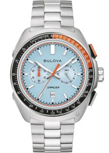 Sportowy zegarek męski od Bulova z chronografem i jasnoniebieską tarczą - Kolekcja Racer Chronograph | 98B432