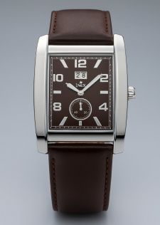 INEX Rectangular Stainless Steel Watch with Brown Dial, Date Display & Leather Strap