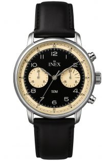 Inex Mens Vintage Silver Black Dual Time 41mm