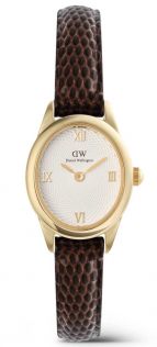 Daniel Wellington Ophelia Mini Dark Brown Lizard White Guilloché Gold DW00100891