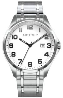 Tytanowy zegarek męski z białą tarczą, dużymi wyraźnymi cyframi i datownikiem na tytanowej bransolecie z kolekcji Aistrup Titanium Sapphire | AIW7902