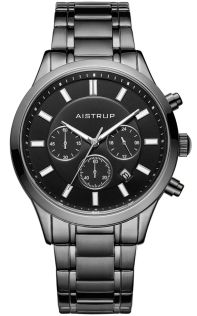 Ekskluzywny męski zegarek w czarnej stali z powłoką jonową z funkcją chronografu i pasującą czarną bransoletą z kolekcji Aistrup Classic Sapphire | AIW8003