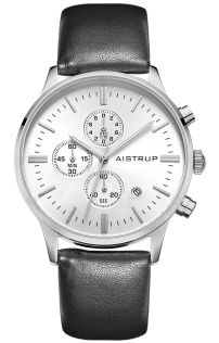 Klasyczny zegarek męski z białą tarczą, funkcją chronografu i kopertą 43mm ze stali nierdzewnej z czarnym skórzanym paskiem | AIW8102