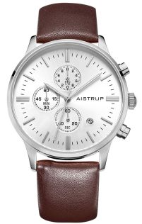 Klasyczny zegarek męski z białą tarczą, funkcją chronografu i kopertą 43mm ze stali nierdzewnej z brązowym skórzanym paskiem | AIW8104