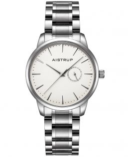 Elegancki zegarek męski z białą tarczą, datownikiem i bransoletą ze stali nierdzewnej w minimalistycznym designie | Aistrup Rounded Elegance AIW8201