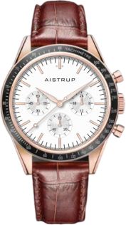 Aistrup AIW8702 Classic Sapphire Chronograph męski zegarek z białą tarczą i brązowym skórzanym paskiem | AIW8702