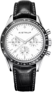 Aistrup AIW8703 Klasyczny szafirowy chronograf męski z białą tarczą i czarnym skórzanym paskiem | AIW8703