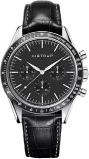 Aistrup AIW8704 Klasyczny szafirowy chronograf męski z czarną tarczą i skórzanym paskiem | AIW8704