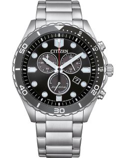 Citizen Eco-Drive chronograf ze stali z mechanizmem H500 i czarną tarczą | AT2568-82E