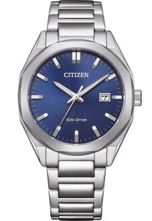Citizen Eco-Drive zegarek męski w stali | 38mm smukły design z niebieską tarczą słoneczną | BM7620-83L