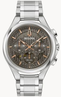 Bulova CURV chronograf męski zegarek z szarą tarczą i wysokiej precyzji mechanizmem | 96A298