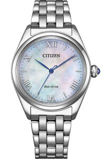Citizen Eco-Drive damski zegarek z masą perłową i cyframi rzymskimi | EM1140-80D