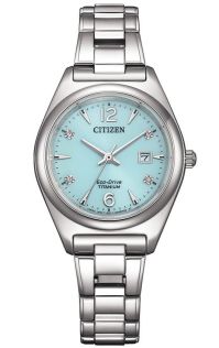 Citizen Eco-Drive damski zegarek w Super Titanium z turkusową tarczą | EW2601-81M