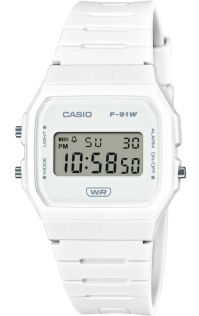 Klasyczny biały zegarek cyfrowy Casio z bio-paskiem | F-91WB-7AEF