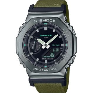 Militarny zielony zegarek G-Shock z ośmiokątną stalową ramką | GM-2100CB-3AER