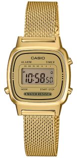 Złoty zegarek cyfrowy Casio Vintage z siatkową bransoletą | LA670WEMY-9EF