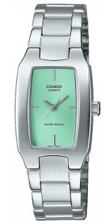 Prostokątny stalowy zegarek Casio z zieloną tarczą | LTP-1165PA-3CEF
