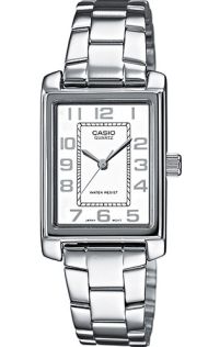 Prostokątny damski zegarek Casio ze stalową bransoletą | LTP-1234PD-7BEG