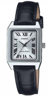 Damski kwadratowy zegarek Casio z cyframi rzymskimi na skórzanym pasku | LTP-B150L-7B1EF