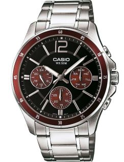 Czarny zegarek Casio Neobrite z potrójnym sub-tarczą i lśniącym wykończeniem | MTP-1374PD-5AVEF