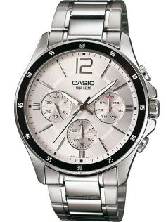 Srebrny zegarek Casio Classic Chronograph z wyświetlaczem dnia i daty | MTP-1374PD-7AVEF
