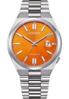 Citizen Tsuyosa Automatic zegarek męski w stali z mechanizmem 8210 i pomarańczową tarczą | NJ0151-88Z