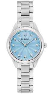 Elegancki damski zegarek od Bulova z jasnoniebieską tarczą i 11 diamentami ze stali nierdzewnej - Sutton Collection | 96P250