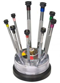 Rotary Base with 9 screwdrivers, 0.6 - 3.0 mm, with Anti-Magnetic Blades and Spare Blades 212450