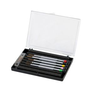 Case with 5 Screwdrivers, 0.5 - 1.2 mm, with Anti-Magnetic Blades and Spare Blades 212451