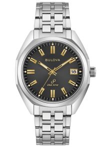 Elegancki zegarek męski od Bulova z wysokoprecyzyjnym mechanizmem kwarcowym i złotymi detalami - Jet Star vintage design | 96B415