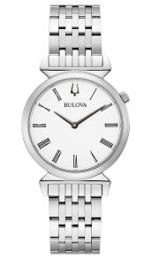 Bulova Regatta damski zegarek z rzymskimi cyframi i smukłą stalową kopertą | 96L275