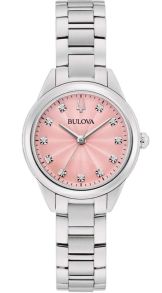 Elegancki damski zegarek od Bulova z różową tarczą i 11 diamentami w stali nierdzewnej - Sutton Collection | 96P249