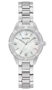 Elegancki damski zegarek od Bulova z tarczą z masy perłowej i 19 diamentami ze stali nierdzewnej - Sutton Collection | 96R253