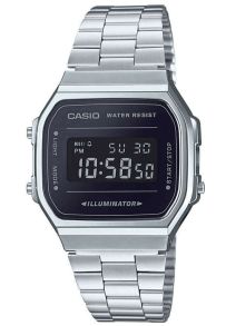 Klasyczny cyfrowy zegarek Casio z LED i stalową bransoletą | A168WEM-1EF