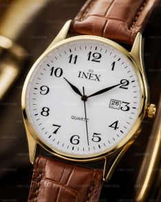 Inex Mens Golden White Brown Leather 38mm