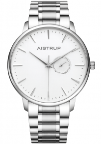 Elegancki zegarek męski z białą tarczą, datownikiem i bransoletą ze stali nierdzewnej w minimalistycznym designie | Aistrup Rounded Elegance AIW8201