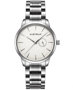 Elegancki zegarek męski z białą tarczą, datownikiem i bransoletą ze stali nierdzewnej w minimalistycznym designie | Aistrup Rounded Elegance AIW8201