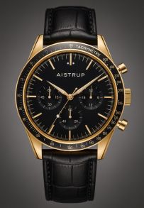 Aistrup AIW8701 Classic Sapphire Chronograph zegarek męski z czarną tarczą i złotymi detalami | AIW8701