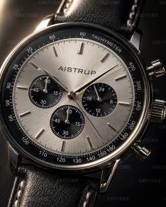 Aistrup Mens Silver Charcoal Sapphire Chronograph Stitched Leather 42mm