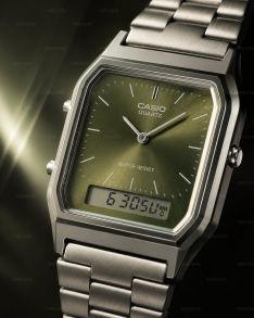 Zegarek z podwójnym wyświetlaczem Casio z zieloną tarczą Sunray | AQ-230A-3AMQYES