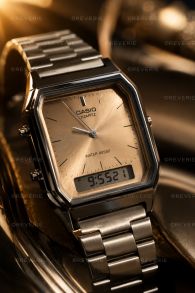 Zegarek Vintage Dual Display Casio ze złotą tarczą Sunray | AQ-230A-4AMQYES