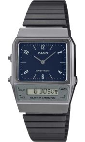Zegarek retro Casio z granatową tarczą w kratkę i paskiem jonizowanym | AQ-800EB-2AEF