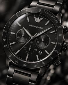 Emporio Armani Men's All-Black Steel Chronograph Watch 43mm