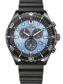 Citizen Eco-Drive chronograf w czarnej stali z mechanizmem H500 i niebieską tarczą | AT2567-18L